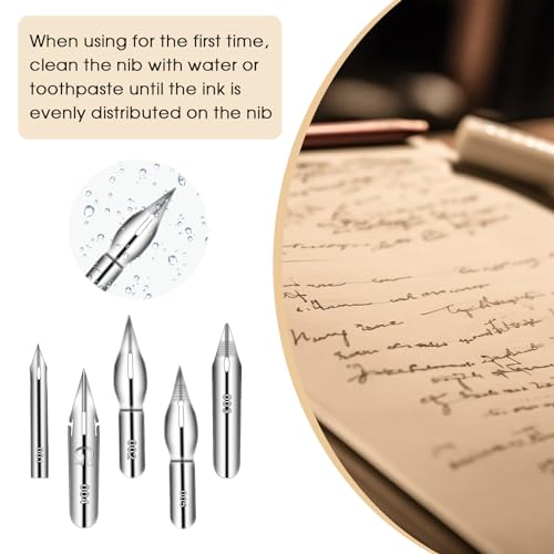 11PCS Comic Pen Nib Set, Oblique Calligraphy Dip Pen Set Fluid Writer Pen, Wooden Drawing Pen Holder with 10 Pieces Stainless Steel Pen Replacement Nibs Nib for Writing, Painting, Signing, Sketch - color: Wood