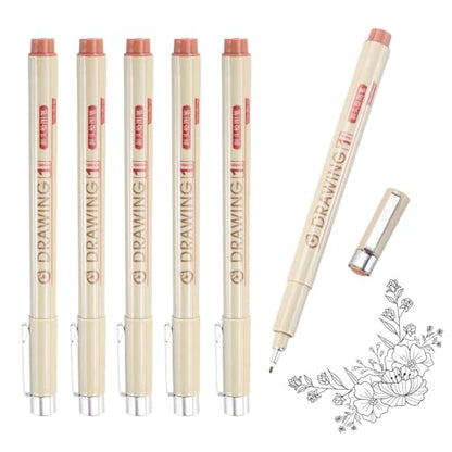MECCANIXITY 1 Fineliner Ink Pens, 6Pcs 1.0mm Brown Micro Pens with Waterproof Archival Ink for Watercolor Sketching Cartoon Technical Drawing - style: 1#
