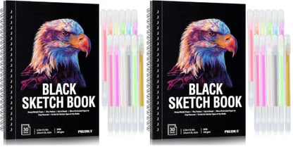 30 Sheets Black Paper Sketchbook with 12 Color Gel Pen Set, 98lb/160gsm Heavyweight Black Sketch Pad 5.5×8.5in, Acid-Free Drawing Paper, Spiral Bound Sketch Book for Kids, Teens, Artist (Pack of 2) - size: 5.5×8.5in Set (Pack of 2)