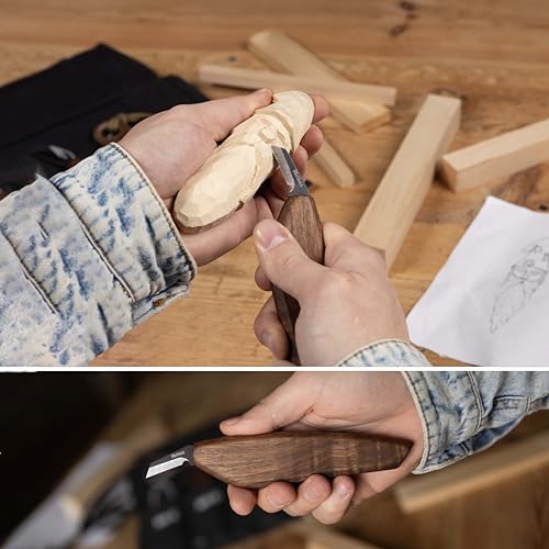 Hutsuls S.06 Wood Carving Knives Kit - Carver’s Choice Whittling Knives for Precision Work, Complete Beginners Whittling Wood Carving Knife Set, Master Craft Wood Whittling Kit for Beginners Kids - color: walnut