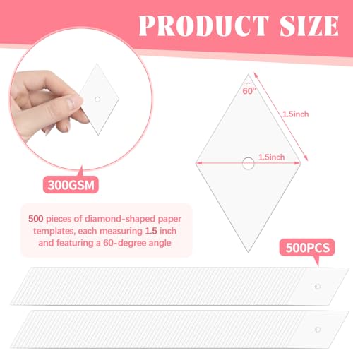 500 PCS 1.5" Diamond 60 Degrees Piecing Paper Templates, Quilting Templates Accessories for DIY Patchwork Crafts and Sewing Supplies - size: 1.5 Inch-500pcs Diamond