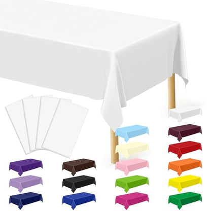 QZYL 4 Packs White Plastic Tablecloth, Large Sturdy Disposable Table Cloth - color: White, size: 4pcs 54x108 in