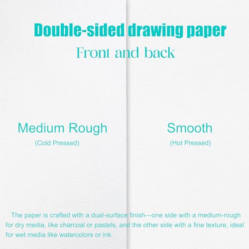 Mixed Media Paper 60 Sheets, 9 X 12 Inches 140 LB/300 GSM Heavyweight Cotton Paper Smooth/Medium Rough Texture Art Paper for Watercolor, Gouache, Marker, Painting, Drawing, Sketching