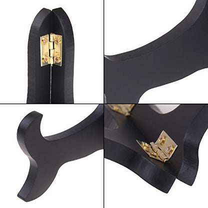 5" Wooden Display Stands Black Foldable Wood Easel Stands with Gold Latch | 6Pcs Adjustable Width Plate Holders for Picture Frames Decorative Plates Artwork Cookbooks Tabletop Display
