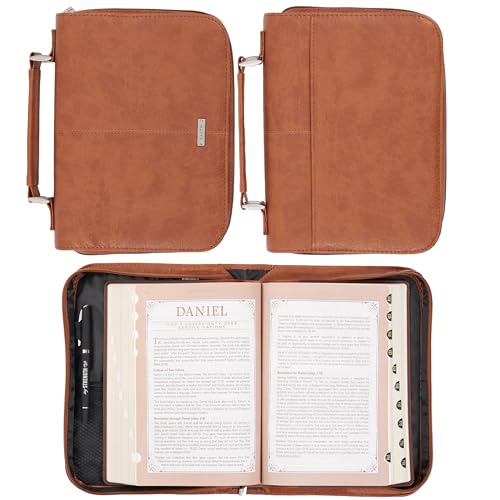 Christian Art Gifts Faux Leather Bible Cover: Faith Sentiment Badge, Brown - size: Medium