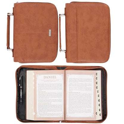Christian Art Gifts Faux Leather Bible Cover: Faith Sentiment Badge, Brown - size: Medium