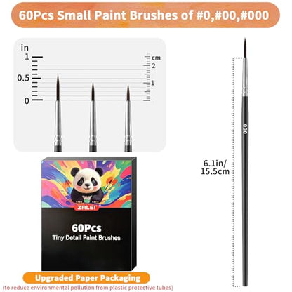 Tiny Detail Paint Brushes 60 Pcs Fine Paint Brushes Set with 3 Size #0#00#000 Liner Brush for Miniature 40k Model Crafts Watercolor Acrylics Oil
