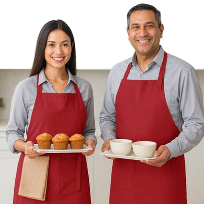 Native Fab Kitchen Apron 2 Pack - 100% Cotton Adjustable, Durable Apron with Pockets, Perfect for Cooking, Baking, Grilling - color: Red