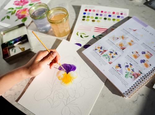 Wildflower Watercolor Workbook with Real Cold Press Cotton Watercolor Paper, Pre-Outlined Designs, Step-by-Step Instructions & Online Videos – Premium Botanical Art Book for Adults & Beginners - style: Wildflower