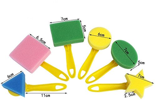Kids Art & Craft 6 Pieces Fun Painting Drawing Tools for Early Learning - Sponge Brush Set for Water, Watercolor, Oil, Gouache, Acrylic Paint - Art Supplier Creativity 6 Shapes/Set