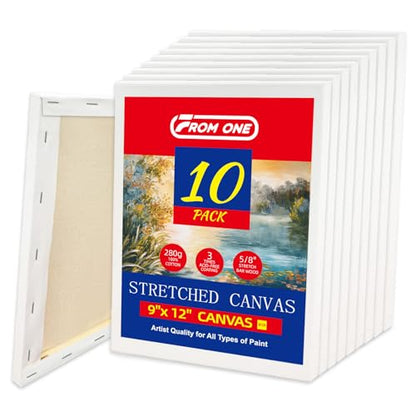 10-Pack 9x12 Stretched Canvas 100% Cotton Triple Primed for Acrylic & Oil | 100% cotton with natural husk, 5/8” Deep Frame, acid-free, no bleed, warp resistant, Ready to paint - size: 10PK - 9"x12"