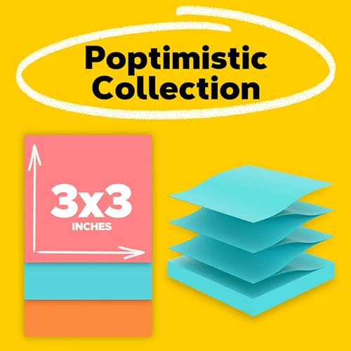 Post-it Pop-up Notes, 3 x 3 in, Assorted Brights, 5 Pads, 100 Sheets/Pad | School Supplies, Office Products, Accordion Sticky Notes work with Pop-Up Note Dispenser - size: 3x3 Inch