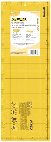 OLFA 6x18" Self-Healing Double-Sided Rotary Mat (RM-HG-01/YEL) - Yellow | Self-healing, double-sided, 1.5mm thick 6x18 rotary mat, versatile small projects and cutting strips - Quilters and Crafters