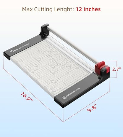 Firbon 12 Inch Rotary Paper Trimmer with Replaceable Blade | Heavy Duty 6-Sheet Capacity | Cut Paper, Cardstock, Photo & Scrapbooking Crafts | Office, School & Home Use - size: 12-Inch