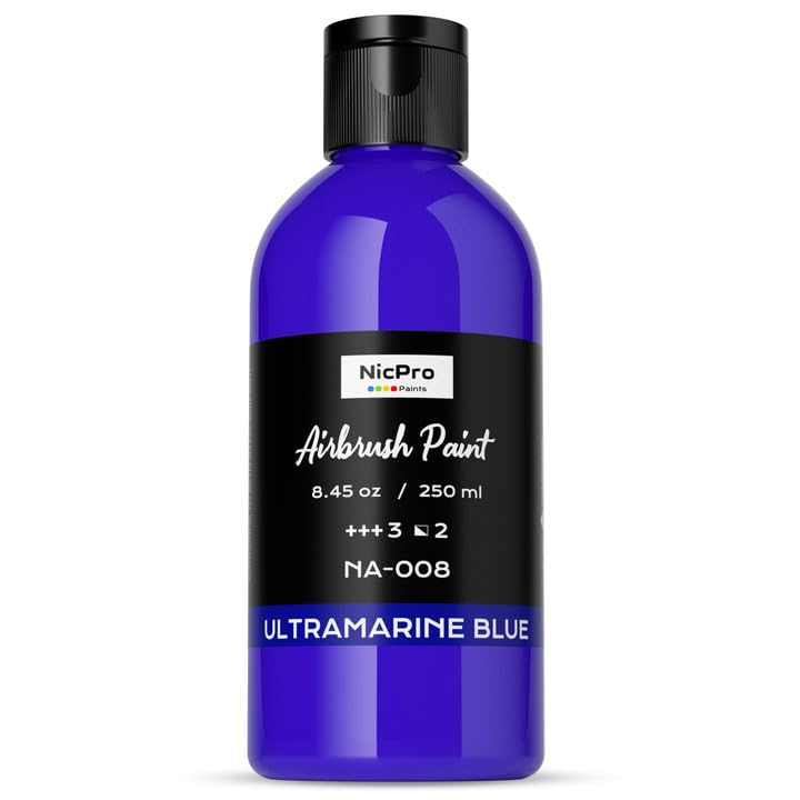 Nicpro Blue Large Airbrush Paint (8.45 oz, 250 ml) Ready to Spray Opaque Water-Based Acrylic Air Brush Paints for Model, Wood, Canvas, Metal, Plastic, Leather, for Beginners & Artists - color: Blue