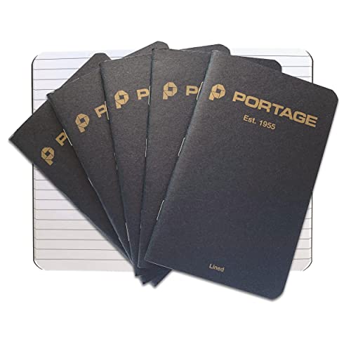Portage Small Lined Notebook- Notepad for Field Notes, Black Lined Small Sketch Book, Pocket Notebook Journal for Taking Notes in the Field – 3.5 x 5.5 Inches, 64 Pages, (Pack of 6) - color: Black, style: Lined Notebook