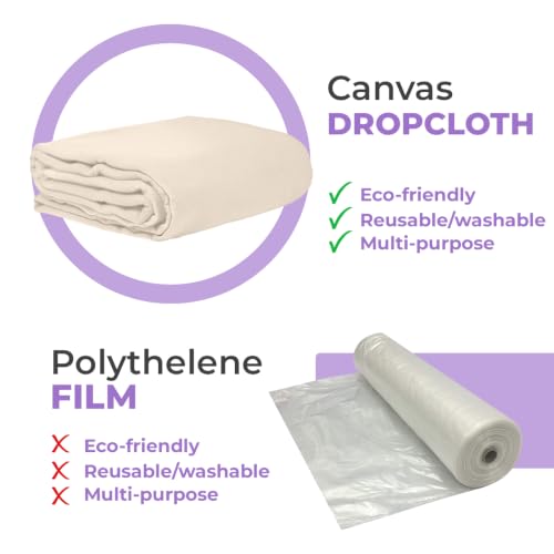 Canvas Drop Cloth for Painting 9x12 feet Pack of 2-8oz Painters Drop Cloths for Painting - All Purpose Canvas Tarps for Floor & Furniture Protection - Recycled Cotton Fabric - size: 9x12 Ft - 2 pc