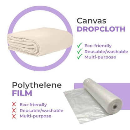 Canvas Drop Cloth for Painting 9x12 feet Pack of 2-8oz Painters Drop Cloths for Painting - All Purpose Canvas Tarps for Floor & Furniture Protection - Recycled Cotton Fabric - size: 9x12 Ft - 2 pc