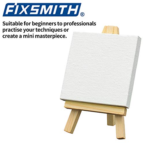 FIXSMITH 3x3 Inch Mini Stretched Canvas Easel Set- Bulk Pack of 12,Small Stretched White Blank Canvas Panels & Wood Easels for Painting Craft Drawing Decoration Gift Art Project DIY, Art Supplies - size: 3"X3"+ Easel