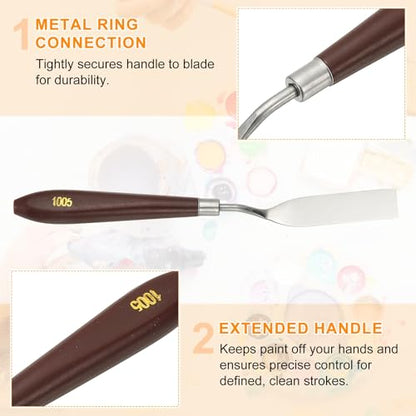 HARFINGTON 5pcs Palette Knife Painting Tool 2.72" x 0.51" Stainless Steel Art Spatula Pallet Knives Scrapers Tools with Plastic Handle for Acrylic Oil Canvas Mixing Spreading, Red/Silver - size: 2.72" x 0.51"