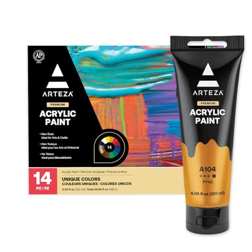 ARTEZA Acrylic Paint Set of 14 Colors, 4.06 Ounce Tubes, Non- Acrylic Artist Paints. Art Supplies for Painting - style: 14 Pack
