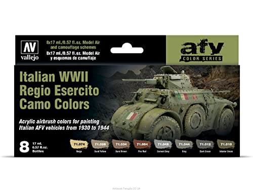 Vallejo - Italian WWII Regio Esercito Camo Acrylic Paint Set | Model Air | AFV Color Series Precise Kit for Historical Reenactments with Artist-Quality Pigments | 8 Bottles x 17 ml (0.57 fl.oz.) - style: Italian WWII Regio Esercito Camo