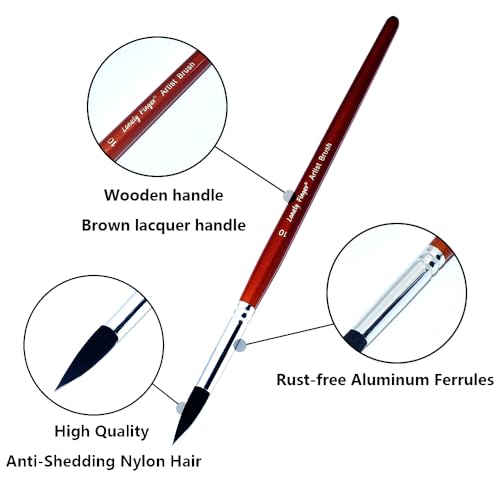 10pcs Professional Artist Watercolor Brush Set - Fine Detail Paint Brushes, Premium Brown Wood Handle, Black Synthetic Round Pointed Tips for Artists & Students Art Supplies Gift