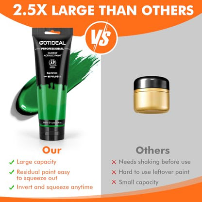 GOTEIDAL Green Acrylic Paint, Sap Green Paint (250ml / 8.45oz) Tubes | Art Craft Paints, Rich Pigments Non Toxic for Canvas Painting, Rock, Stone, Wood, Art Supplies - color: Sap Green