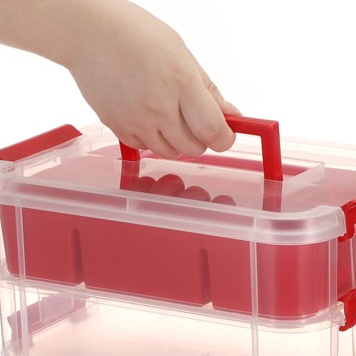 JUXYES 4-Tiers Plastic Stack Carry Storage Containers Box wih Handle Lids - color: Red