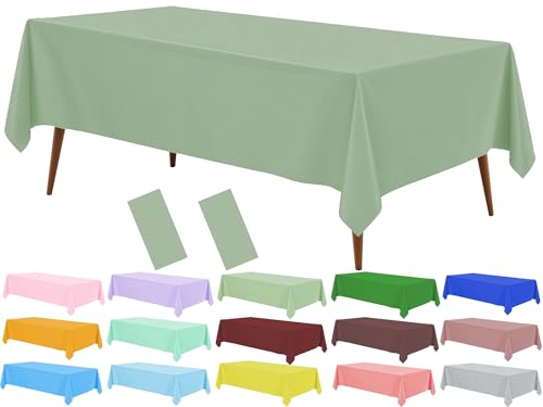 Sega Green Plastic Table Cloth, 2 Pack Sega Green Disposable Tablecover, 54 x 108 Inch Tablecloth for Rectangle Table, Waterproof Decorative Tablecloths for Party, Picnic, Birthday, Wedding - color: Sega Green