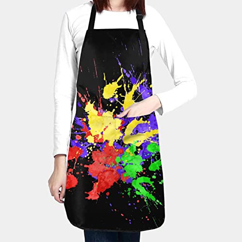 Apron Adjustable Waterproof Bib Aprons for Men Women Chef Kitchen Cooking Bbq Grilling - color: Artist Colorful Splattered Ink