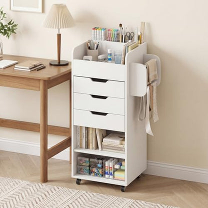 Giantex Craft Storage Cart - Utility Organizer Cart with 3 Drawers, 3 Shelves, 3 Slotted Compartments, 2 Rolling Rods, Crafting Sewing Cabinet on Wheels for Wrapping Paper Scrapbook Ribbon (White) - color: White