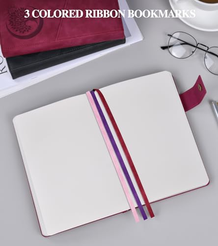 PAIBAS Blank Journal Notebook, A5 Hardcover Leather Sketchbook with 200 Pages Thick Blank Paper for Men Women, Unlined Drawing & Writing Journal, 5.9" x 8.4" Plain Notebook (wine red) - color: Wine Red, size: Blank Page