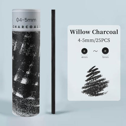 25PCS/Tube Willow Charcoal Sticks - Natural Willow Charcoal for Artists, Beginners, or Students of All Skill Levels - Perfect for Drawing and Sketching, Approx. 4-5mm Dia - style: 4-5mm