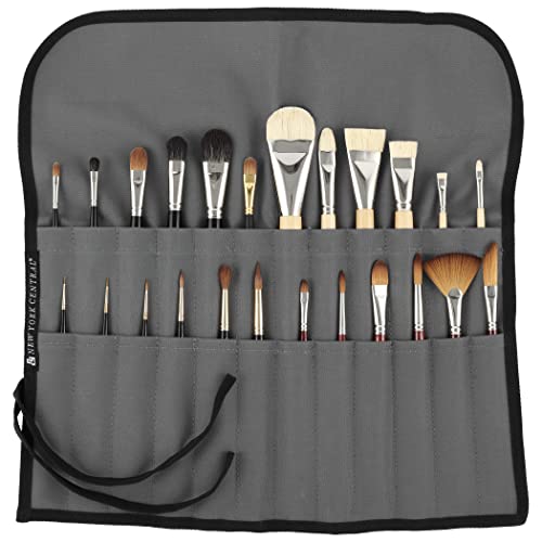 New York Central Professional Paint Brush Roll Up Case and Art Brush Organizer, Waterproof, LightWeight, Breathable and Tough, 20"X20" 3/8" Unrolled, Gray with Black Piping