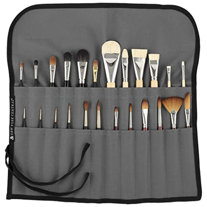 New York Central Professional Paint Brush Roll Up Case and Art Brush Organizer, Waterproof, LightWeight, Breathable and Tough, 20"X20" 3/8" Unrolled, Gray with Black Piping