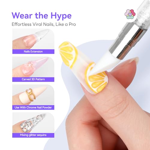 SAVILAND 60 g Solid Builder Nail Gel Kit Non Sticky, White | Non-Sticky Sculpture Gel, Chrome Powder Sequins, Sculpture Pen, Non-Wipe Extensions, 3D Nails Art Designs DIY Home - size: 60g- white