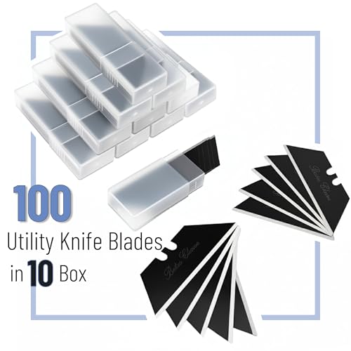 Bates- Utility Knife Blades, 100 Pack, Black, Replacement Blade for Box Cutters with Plastic Case - color: Black in Boxes, size: 100 Pack