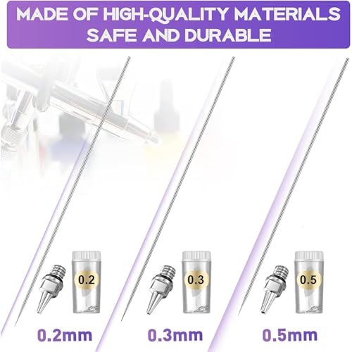 HUBEST 3-Size Airbrush Needle Nozzle Kit, 0.2/0.3/0.5mm for Iwata Master - size: KIT 2