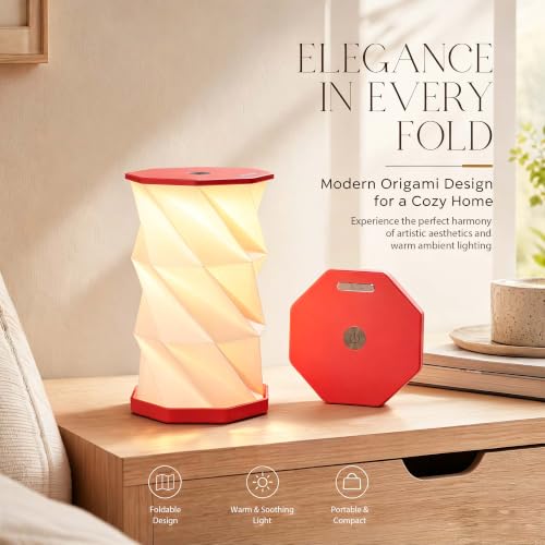 Portable Foldable Table Lamp, Japanese Gift, Paper Lantern Lights | Touch Control Dimmable Lamp with 3 Adjustable Heights, Rechargeable Warm Light, Travel Gifts for Women Men Couples (Red) - color: Red