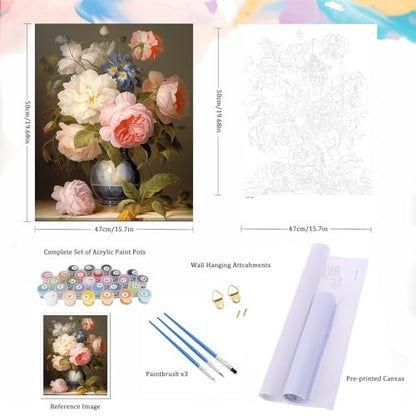 Natuyalo Paint by Numbers for Adults - DIY Adult Paint by Number Kits Painting on Canvas Flowers in Vase Painting by Numbers for Beginners, Plant Art Craft Kits for Adults (16x20 Inch) - color: ART-09