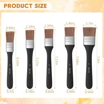 5 Size Wide Flat Paint Brushes, Acrylic Craft, Soft Nylon | Varnish Brush Paintbrush Sets, For Oil Canvas Gesso
