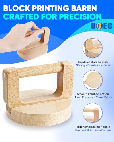 UCEC 2 Pack Block Printing Baren & 4 Inch Brayer Roller Set for Inking&DIY | 1+1 Pack Includes 4 Inch Rubber Brayer Roller & Handheld Printing Baren Tool, Ideal For Block Printing, Stamping, Linocut - color: 2pcs(Baren + 4''Brayer Roller)