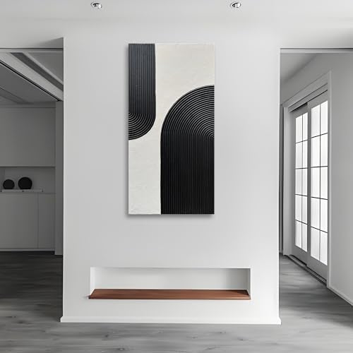 Art Hand Painted White and Black Textured Abstract Art Oil Painting Modern Wall Art 48x24 inches - color: Yi077