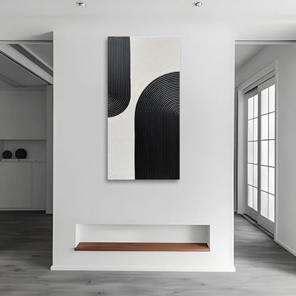Art Hand Painted White and Black Textured Abstract Art Oil Painting Modern Wall Art 48x24 inches - color: Yi077
