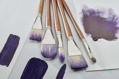 Winsor & Newton Artists' Oil Synthetic Brush, Bright #1 | Synthetic Flagged Bristles, Excellent Color Carrying Capacity, Handmade in England, For Oil Paint - style: Bright #1