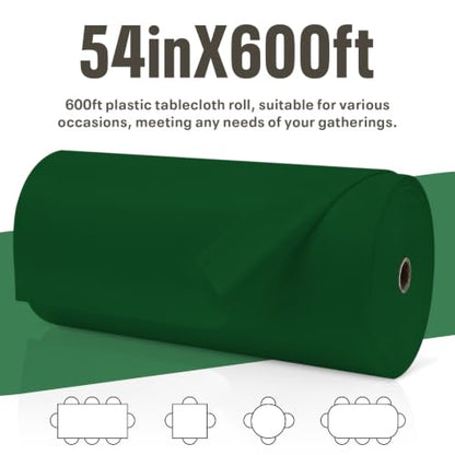 54IN X 600FT Plastic Table Cover Roll with Cutter Box, Cut to Size Plastic Table Cloths for Parties, Birthday, (Green, 54"x7680"(Rectangular)) - color: Green, size: 7680" x 54" (Rectangular)