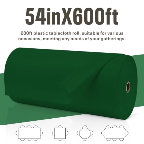 54IN X 600FT Plastic Table Cover Roll with Cutter Box, Cut to Size Plastic Table Cloths for Parties, Birthday, (Green, 54"x7680"(Rectangular)) - color: Green, size: 7680" x 54" (Rectangular)