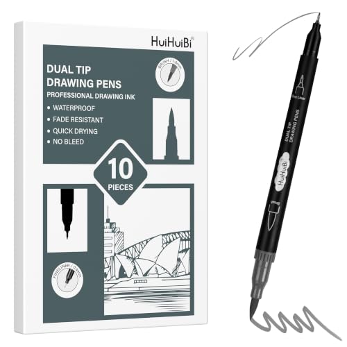 10 Pack Gray Markers for Coloring,1-6mm Dual Brush Pens with 0.4mm Fine Tip Markers,Gray Drawing Pens for Art Drawing Sketching Calligraphy - color: Grey
