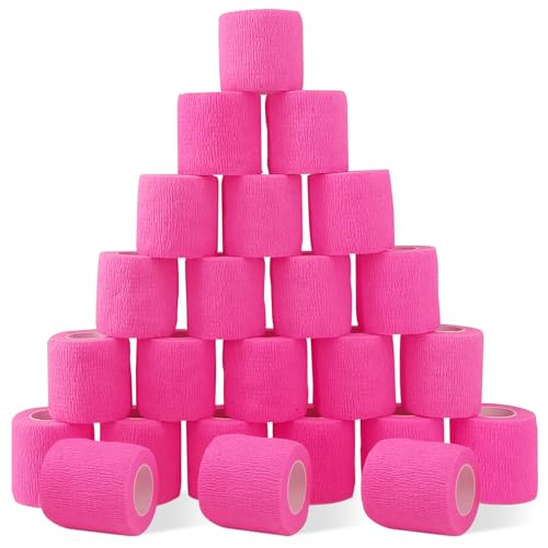 24 Pack Pink Self Adhesive Bandage Wrap, 2” x 5 Yards Cohesive Vet Wrap Elastic Athletic Tape Grip Tape Sports Tape for Ankle, Wrist Sprains, Medical, Pet First Aid (Pink, 2 Inch) - color: Pink, size: 2 Inch